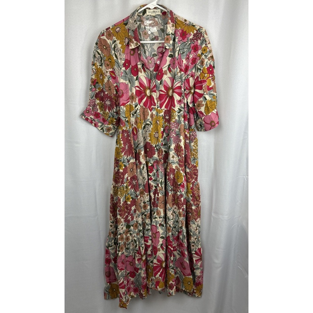 Natural Life Tiered Maxi Dress Fall Floral Large Boho Cottagecore Western New